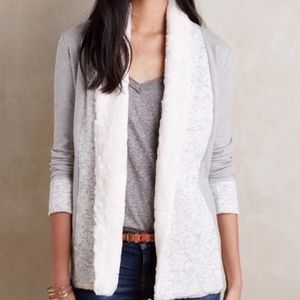 Anthropologie Saturday Sunday Gray Faux Fur Open Cardigan Sweater in Medium